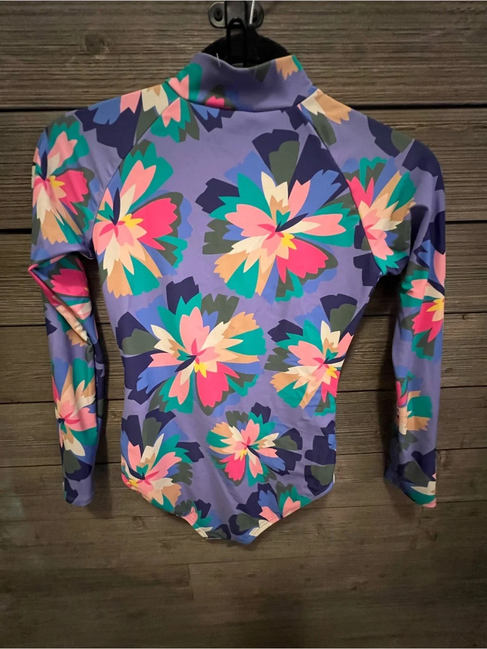 Kids Long Sleeve Floral Rash Guard One-Piece Swimsuit - Purple